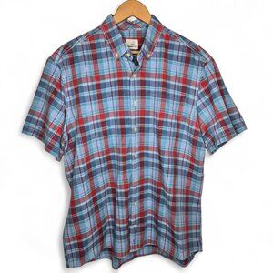 Johnnie-O Alva Plaid Madras Shirt Men's Button Down Gulf Blue Red Preppy Work XL